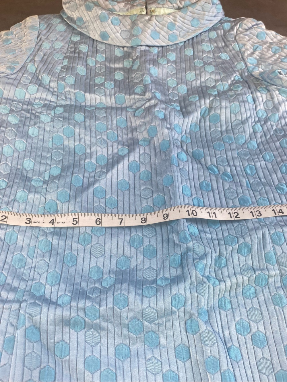 VTG 1960’s ILGWU Union Made Mid Century Light Blue Geometric Midi Dress-Details - Picture 3 of 9